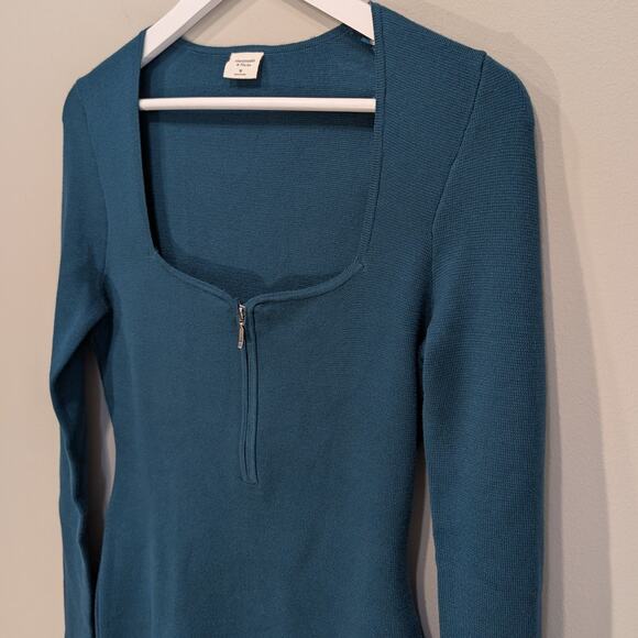 Abercrombie & Fitch Dress Teal Mini Sweater Sweetheart Bodycon Party - Size M - Picture 3 of 8